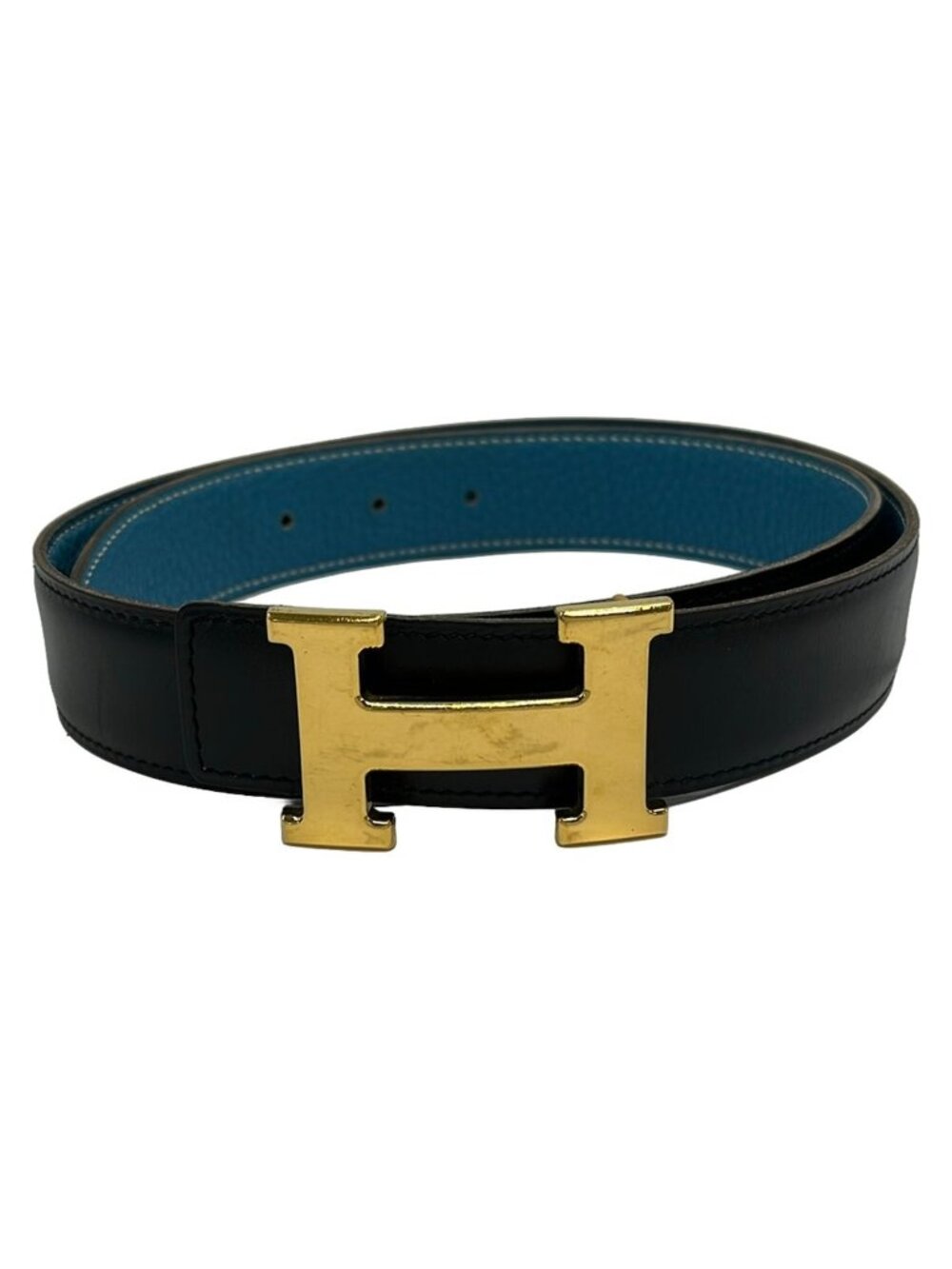 Hermes Belt 80 H Black Blue Gold Leather